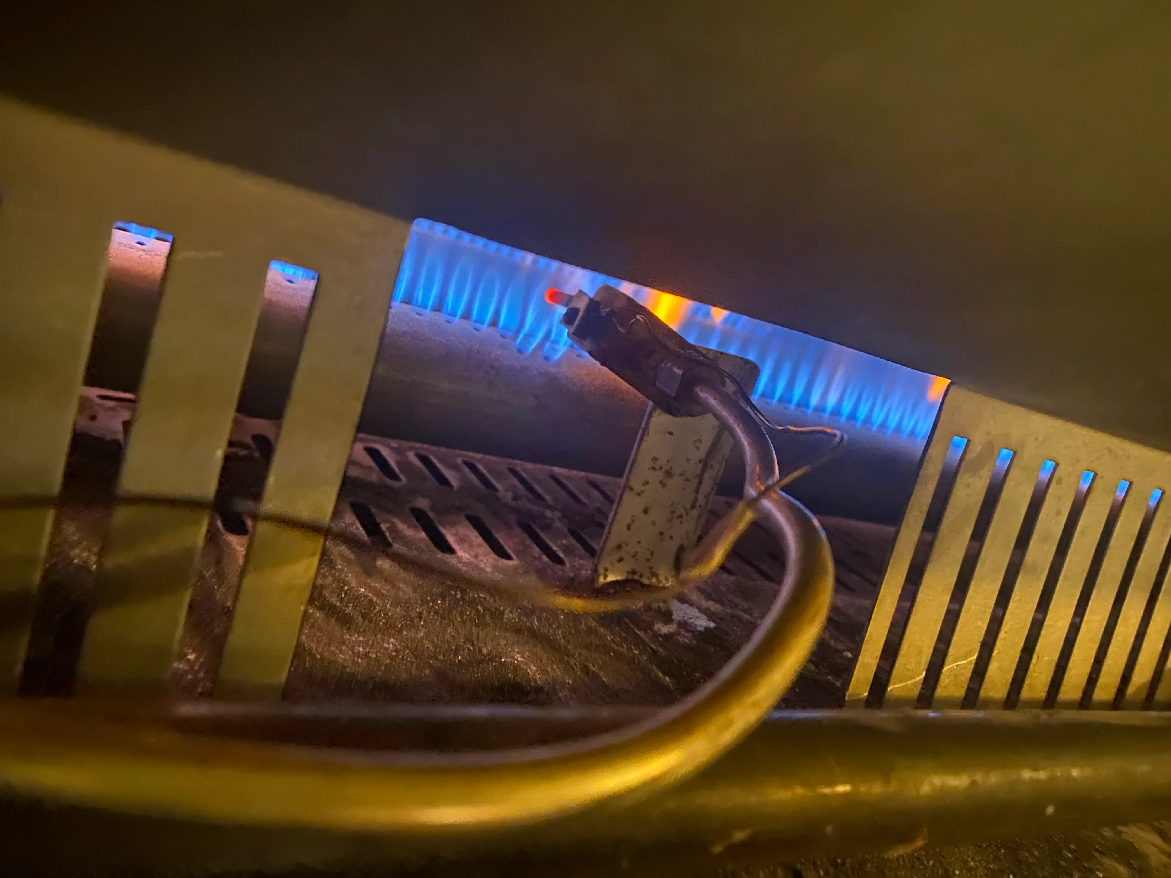 Gas equipment repair in a working kitchen